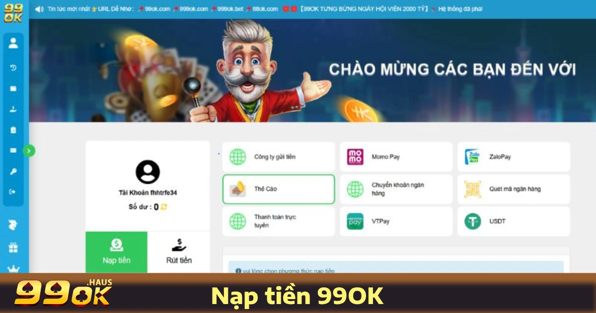 Nạp Tiền 99OK 2 Hỗ trợ nạp tiền bằng thẻ game & tiền mã hóa (crypto)
